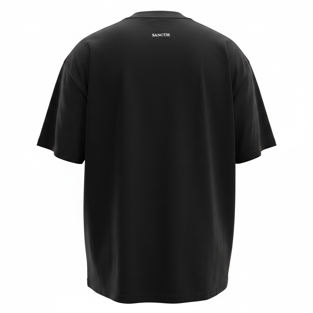 Tricou Oversize maneca scurta cu broderie Sanctis Negru