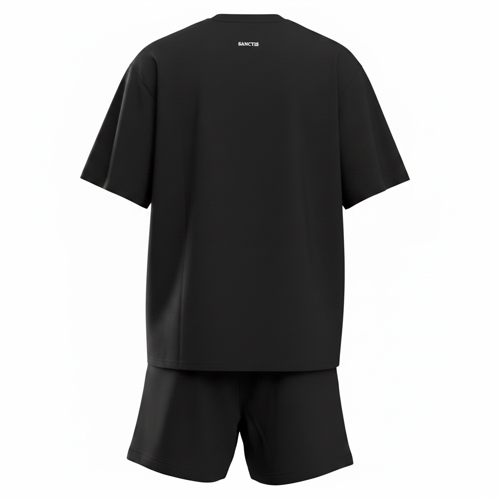 Compleu de vara cu tricou oversize si broderie Sanctis Negru