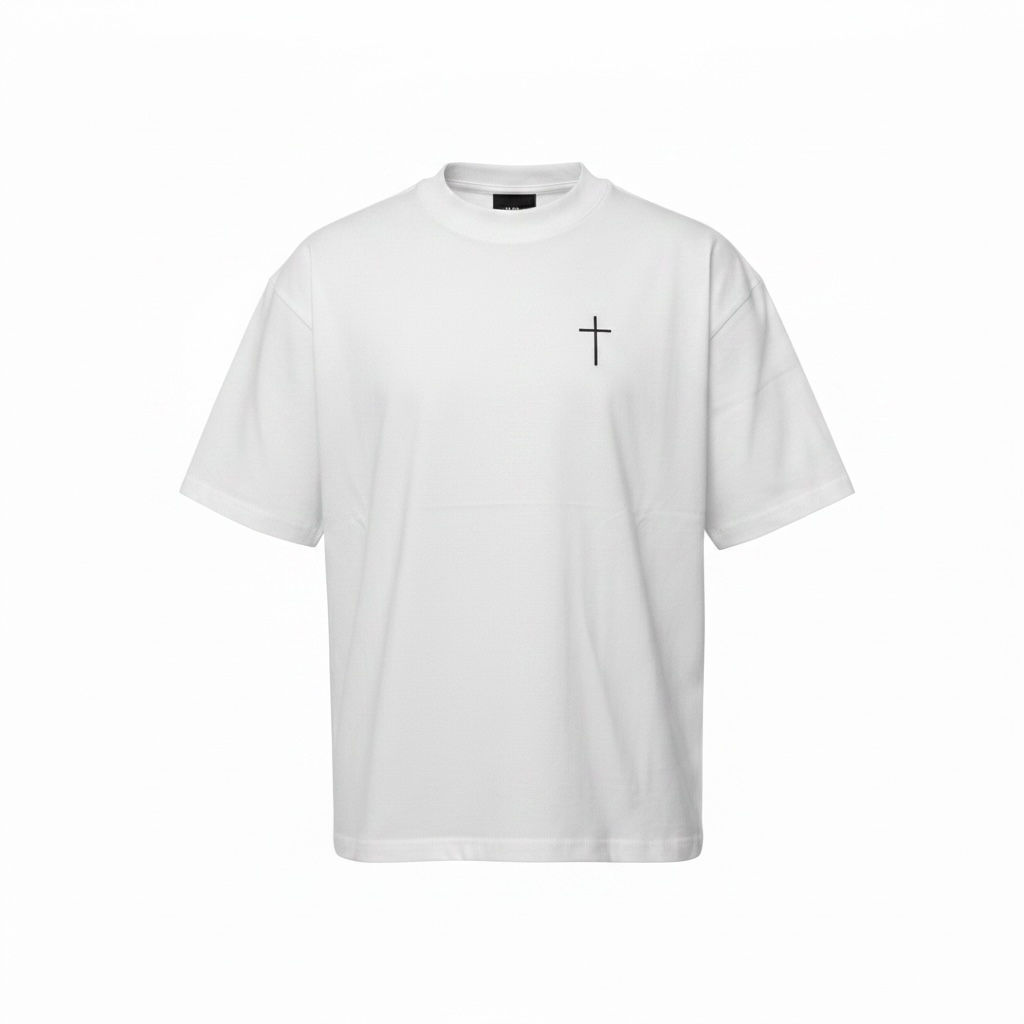 Tricou Oversize maneca scurta cu broderie Sanctis Alb