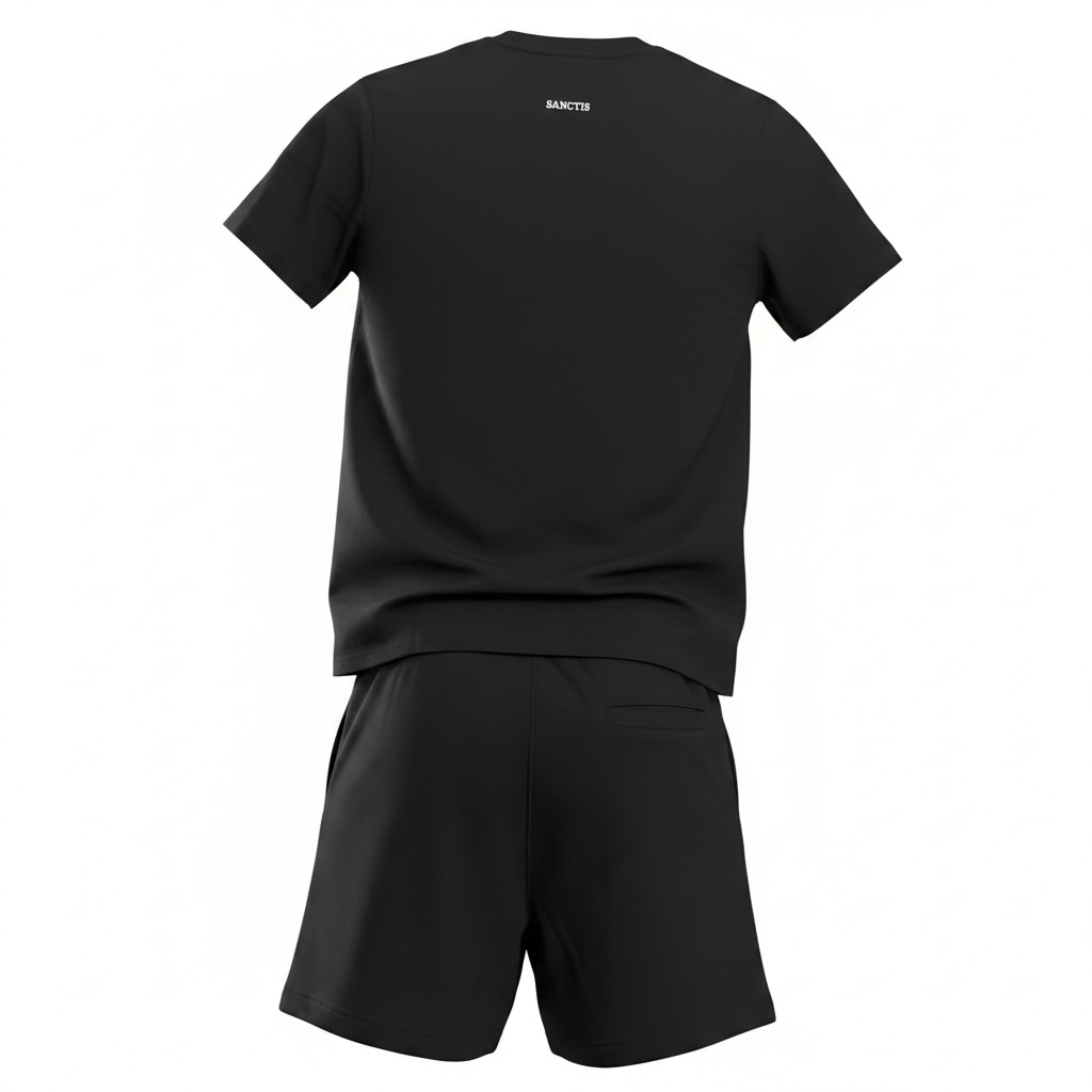 Compleu de vara cu tricou simplu si broderie Sanctis Negru