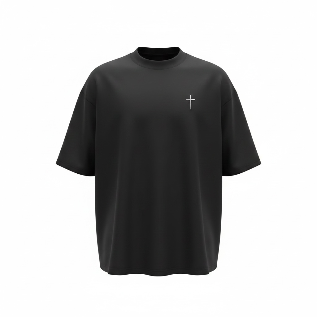 Tricou Oversize maneca scurta cu broderie Sanctis Negru
