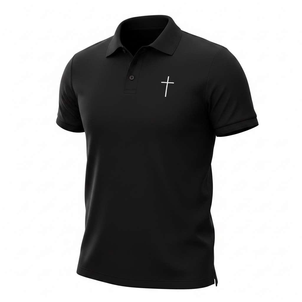 Tricou Polo maneca scurta cu broderie Sanctis Negru