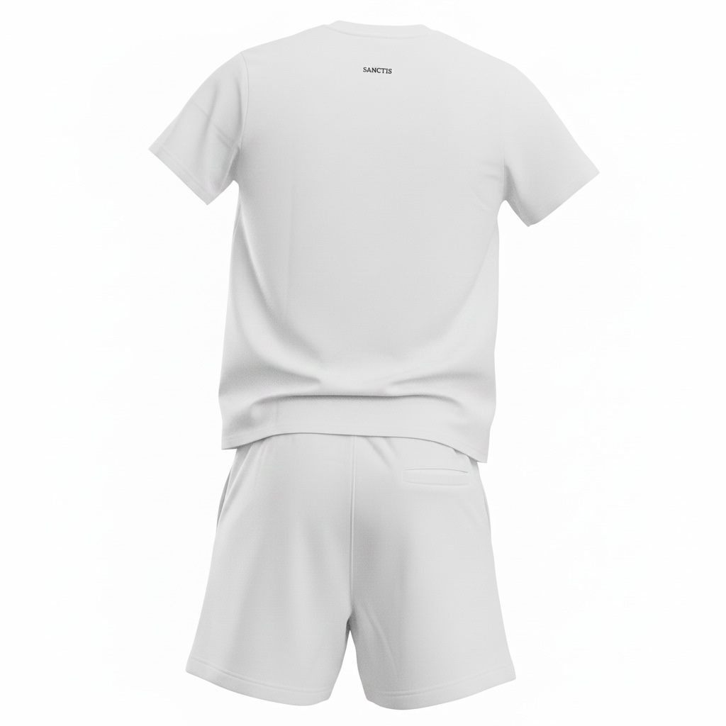Compleu de vara cu tricou simplu si broderie Sanctis Alb