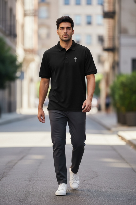 Tricou Polo maneca scurta cu broderie Sanctis Negru