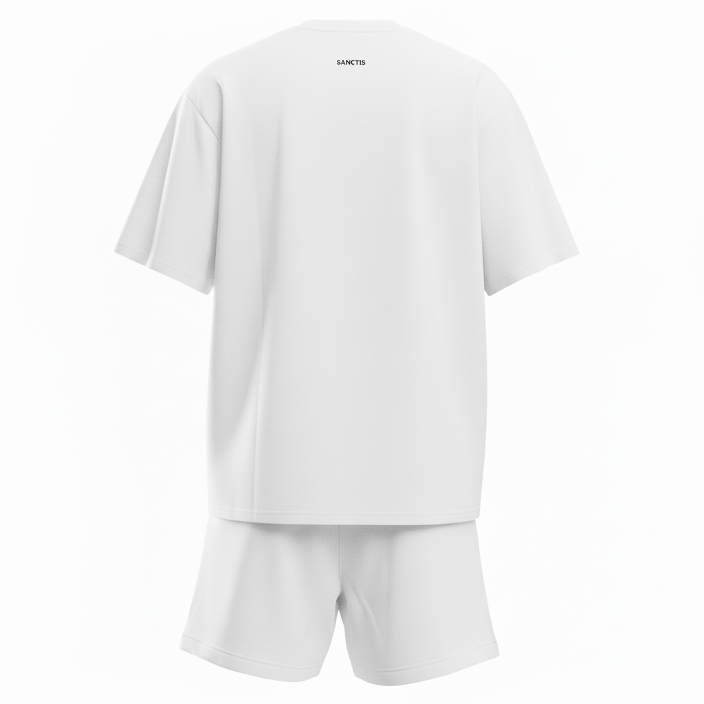 Compleu de vara cu tricou oversize si broderie Sanctis Alb
