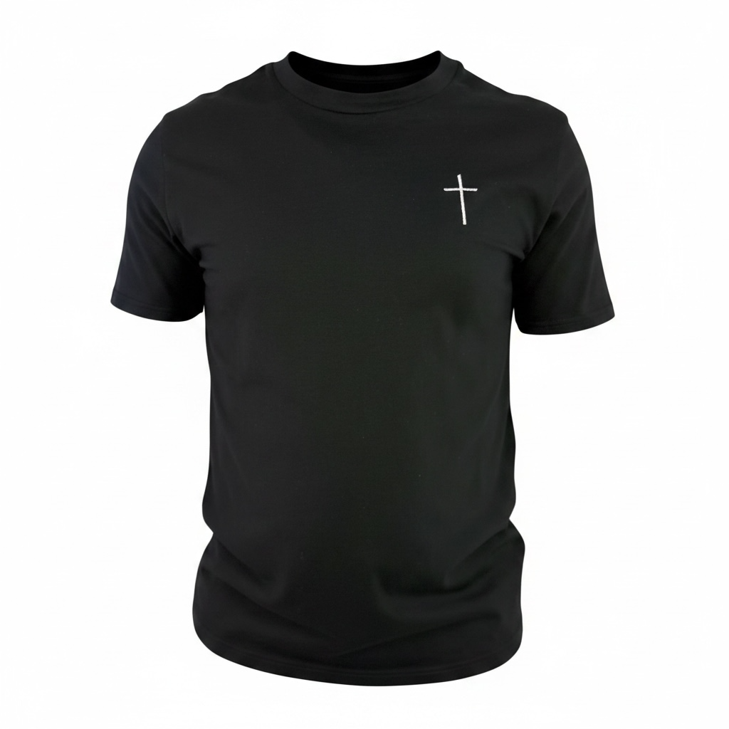 Tricou simplu maneca scurta cu broderie Sanctis Negru