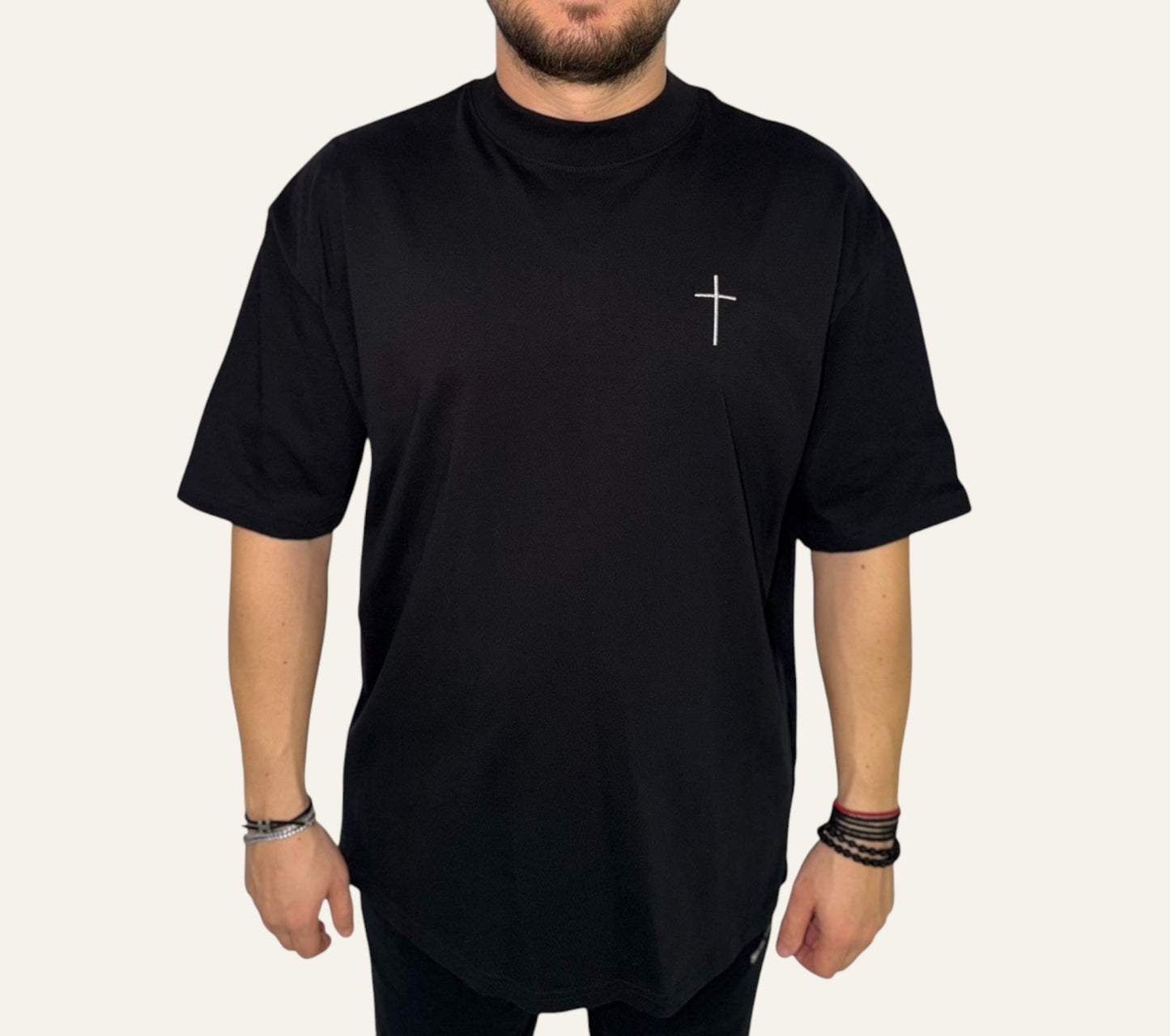 Tricou Oversize maneca scurta cu broderie Sanctis